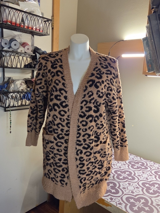 Sweaters - Leopard Print Open-Front Cozy Cardigan Sweater - Camel/Black